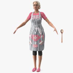 3D Elderly Woman in Kitchen Apron T Pose